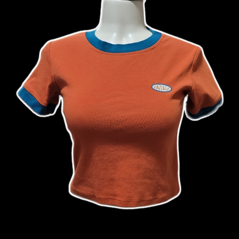 y2k orange cropped 'vintage' slogan tee ۶ৎ